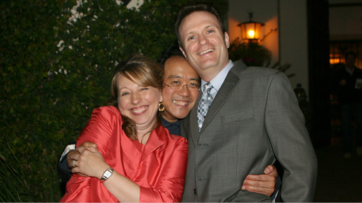 Celesta M. Billeci and her husband, John Hajda, with Yo-Yo Ma in 2006.